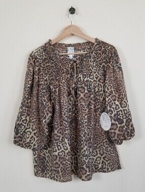 Naif Leopard Print Top 3/4 Balloon Sleeves Size 1X NWT